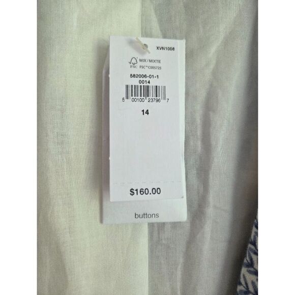 NWT Banana Republic "Long & Lean" Blue White Print Linen 1 Button Blazer size 14 - Picture 8 of 10